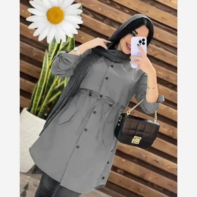 مانتو دانشجویی کمربند دار جنس پرشین پرومکس فری سایز