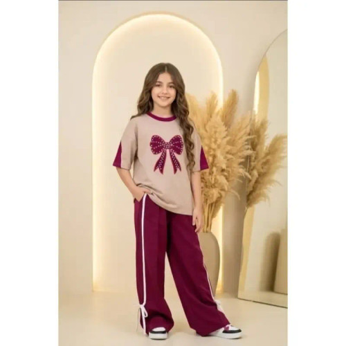 تیشرت شلوار دخترانه پاپیونی لش استایل پنبه سایز 45 تا 65